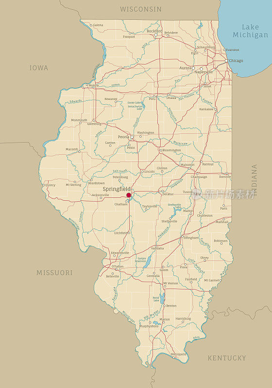 美国伊利诺斯州路线图。