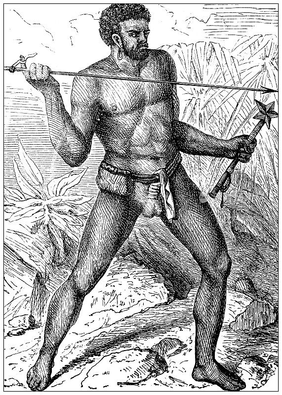 古董插图,民族志和土著文化:新喀里多尼亚人