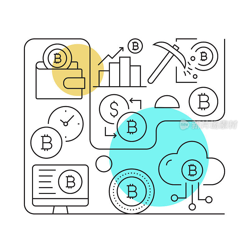 加密货币相关矢量横幅设计概念，现代线条风格与图标
