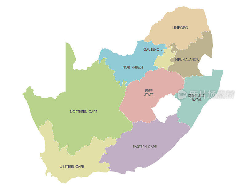 矢量地图的南非各省和行政区划。可编辑和明确标记层。