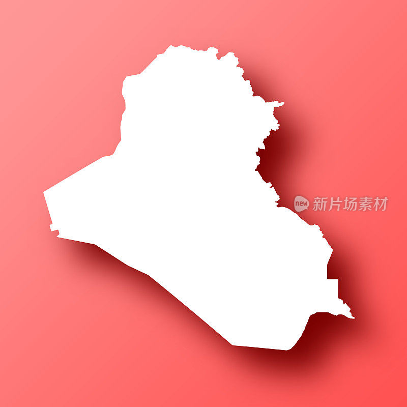 伊拉克地图红色背景和阴影