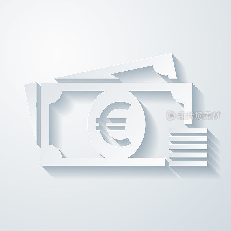 欧元-现金。空白背景上剪纸效果的图标