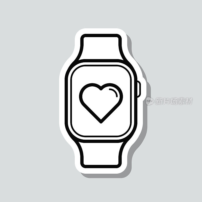 Smartwatch与心。图标贴纸在灰色背景