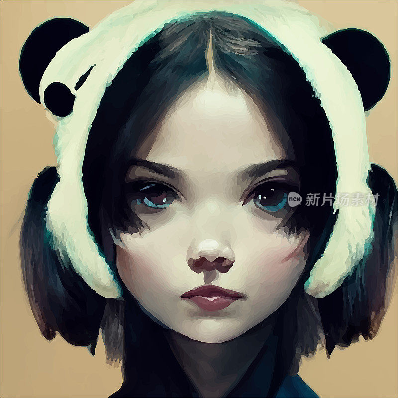 艺术动漫女孩与熊猫耳朵鲍勃的发型