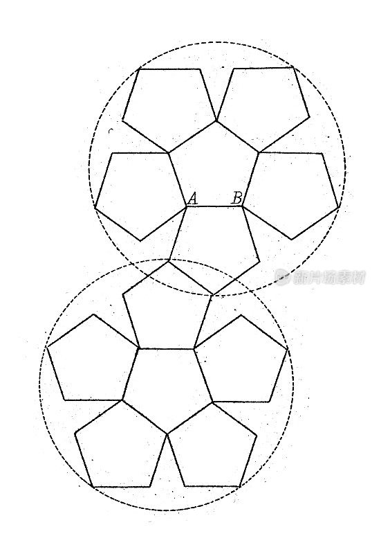 古董插图，数学和几何:立体，立体形状和多面体的边和角