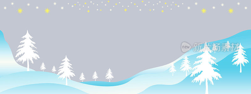 雪花和树木，雪景背景插图