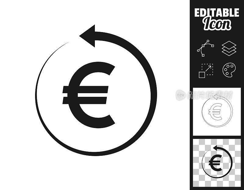 带背箭的欧元。图标设计。轻松地编辑