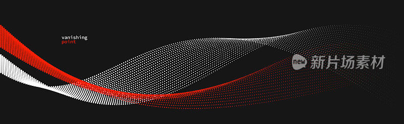 流畅、放松的形状向量抽象背景，流动的粒子波，运动中的点的曲线线，红色和黑色的宁静和柔软的图像。