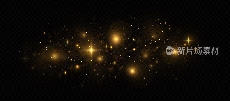 闪闪发光的太空金色神奇尘埃粒子。圣诞灯的概念。