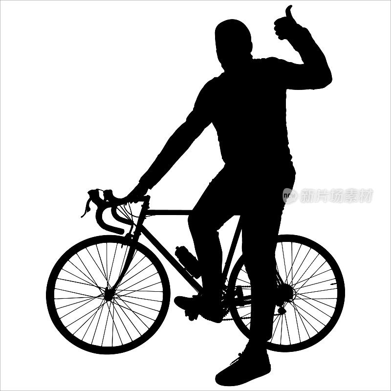 骑自行车的那个人。男子站在自行车附近，一只脚踩在踏板上，另一只脚踩在地上，摆出一个“好像，一切都好”的手势，另一只手放在方向盘上