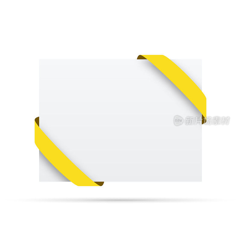 空白白色标签上的黄丝带-设计元素
