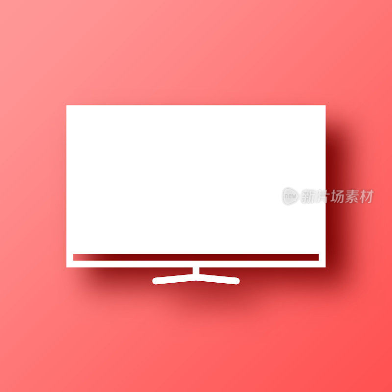 电视。图标在红色背景与阴影