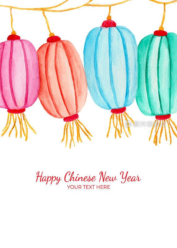 五颜六色的灯笼作为中国新年的背景。