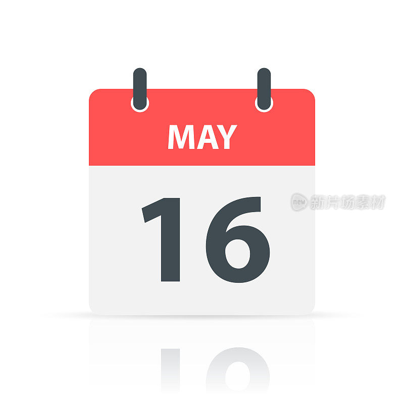 5月16日-白色背景反射的每日日历图标