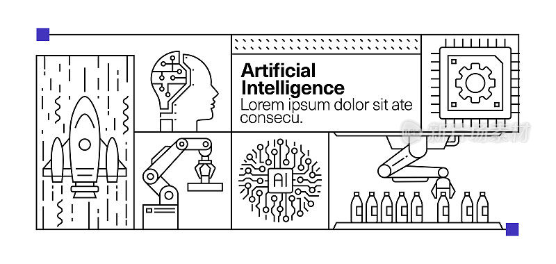 人工智能线图标集与横幅设计