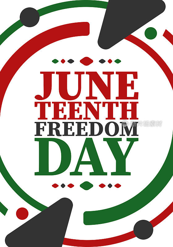 六月节。6月的自由和解放日。独立日。每年的非裔美国人节日，在6月19日庆祝。美国的历史和传统。矢量海报，插图和横幅