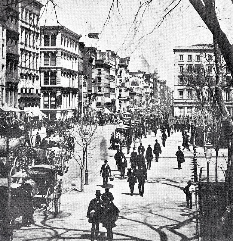 1870年，纽约市，百老汇，市政厅北