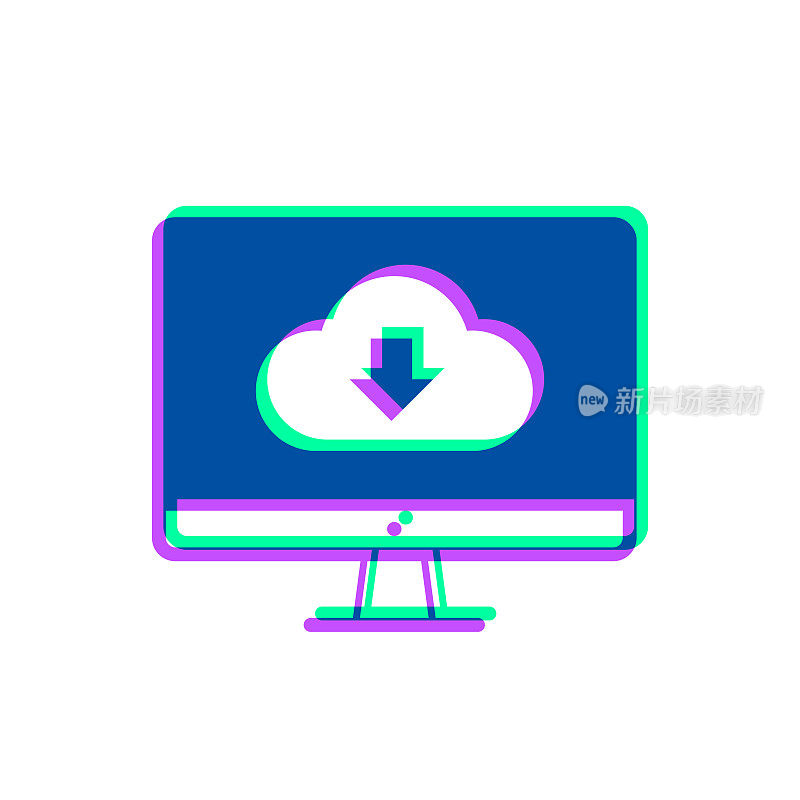 云下载到桌面电脑。图标与两种颜色叠加在白色背景上