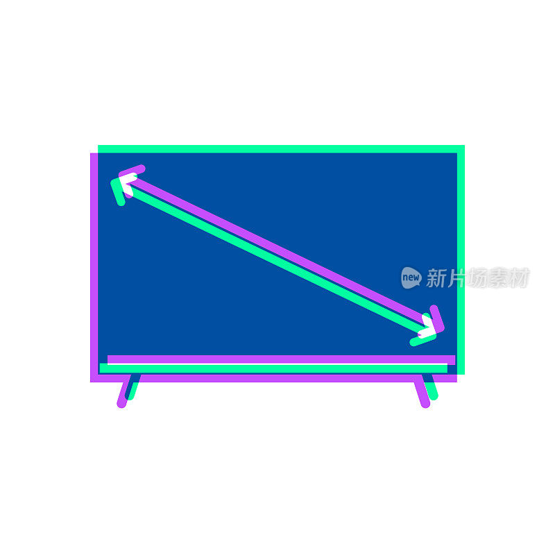 电视屏幕尺寸。图标与两种颜色叠加在白色背景上