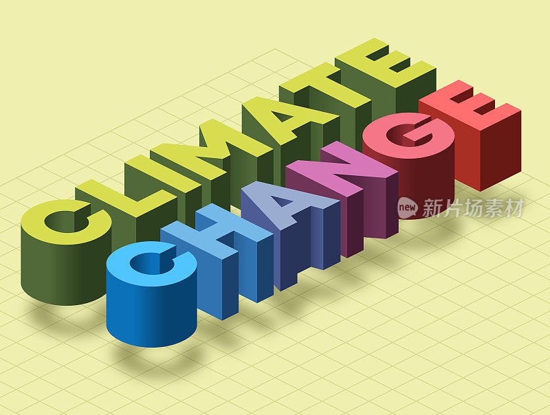 气候变化3D文本变暖