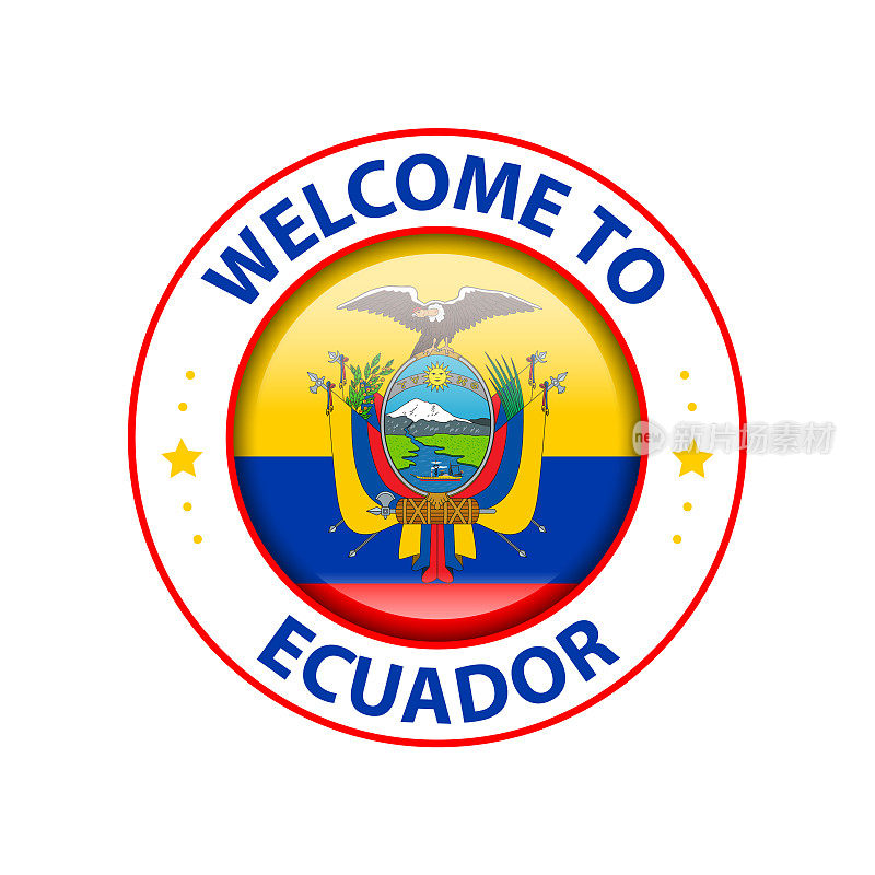 向量的邮票。欢迎来到厄瓜多尔。光滑的图标与国旗。封模板