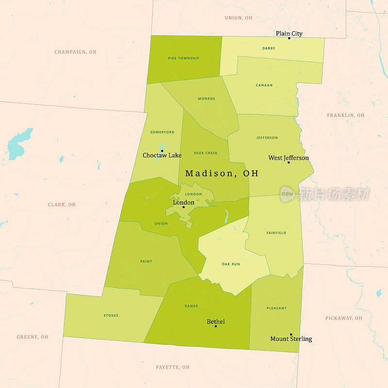 哦，麦迪逊县矢量地图绿色