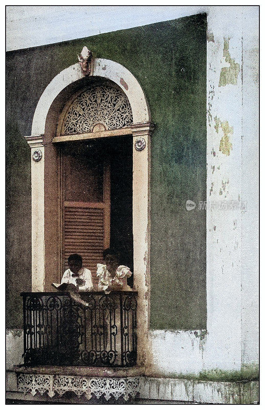 古董黑白照片:阳台，阿雷西博，波多黎各