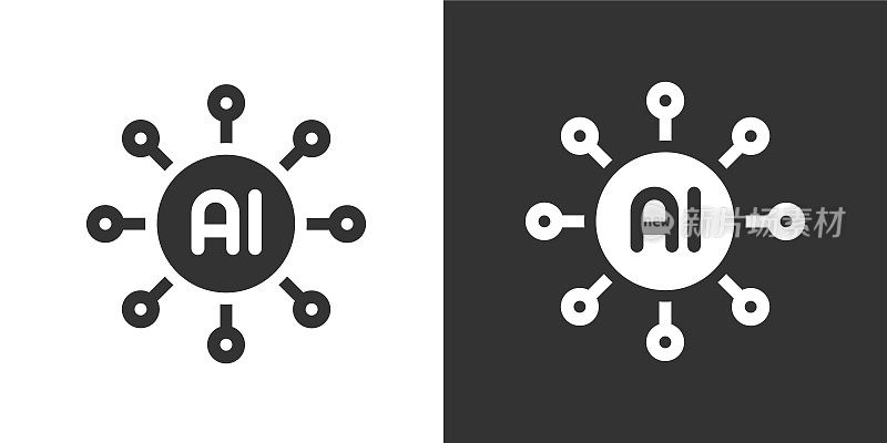 人工智能网络象形固体图标。固体图标，可以应用在任何地方，简单，像素完美和现代风格