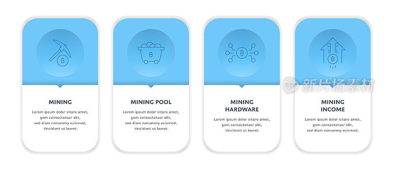 比特币挖矿概念信息图设计与可编辑的笔画线图标