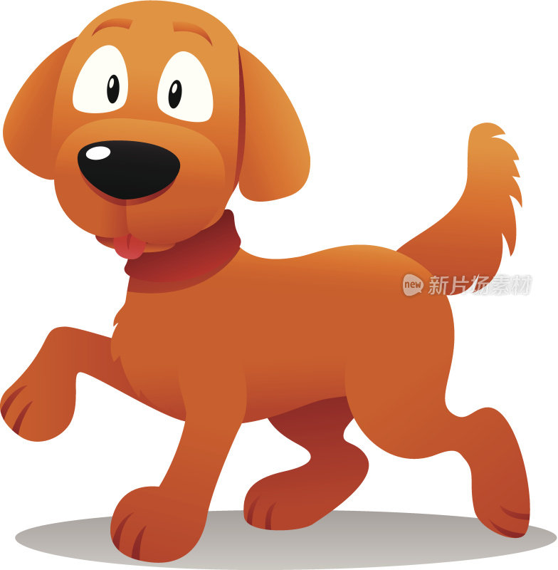 卡通插图可爱的棕色狗散步