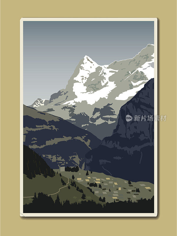 瑞士阿尔卑斯山的明信片
