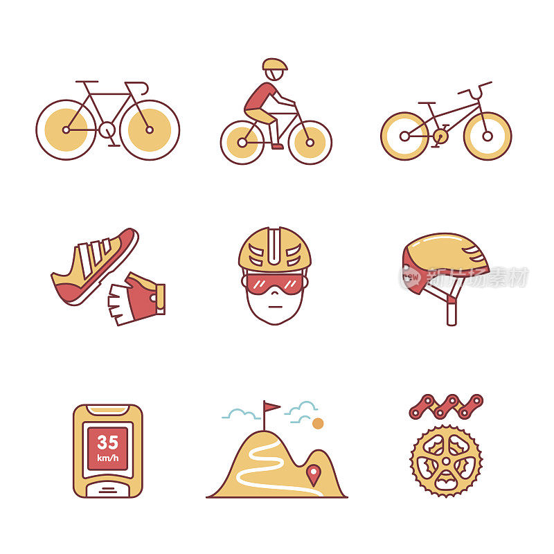自行车自行车和自行车配件标志集