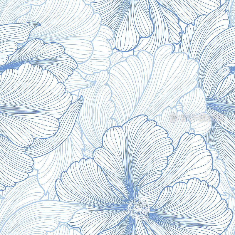 花卉无缝模式。温柔的蓝色花朵。Linestylish背景