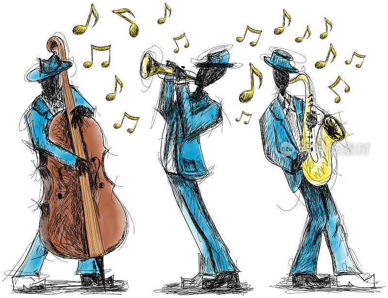 三个男人演奏乐器的插图