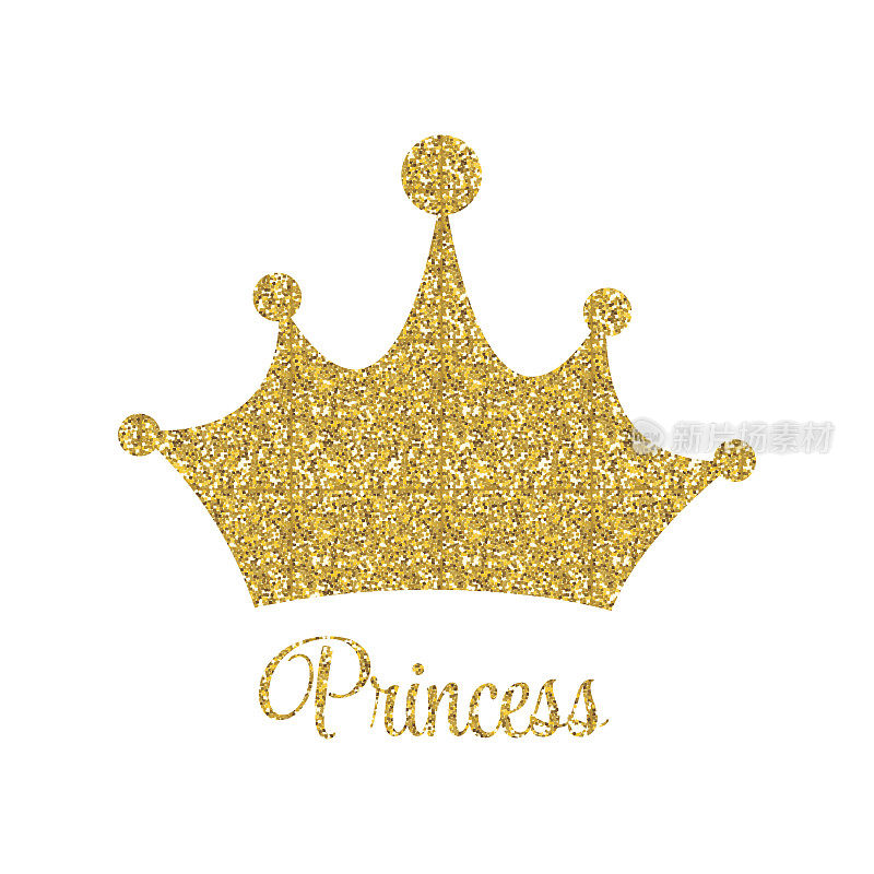 公主金色光泽的背景与皇冠矢量插图