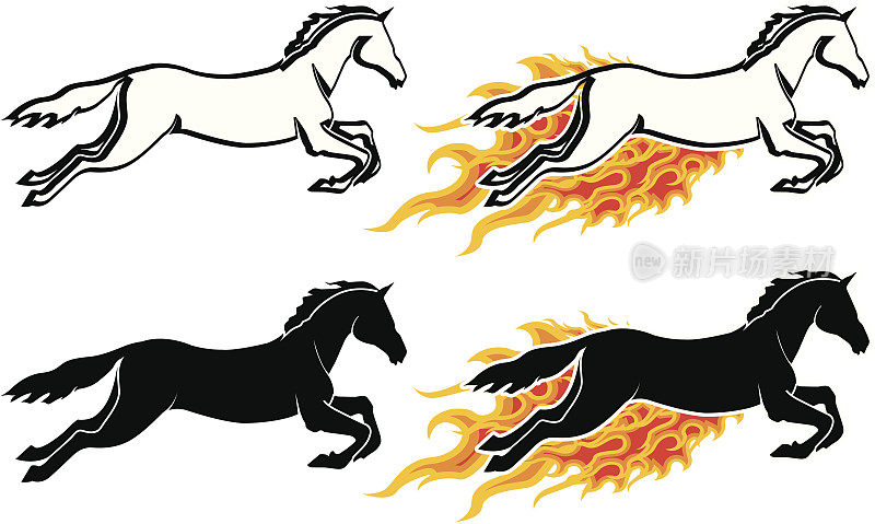 奔跑的马在火焰中剪影