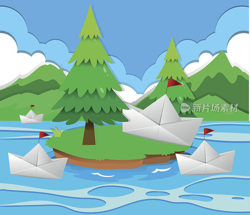 湖面上漂浮着纸船
