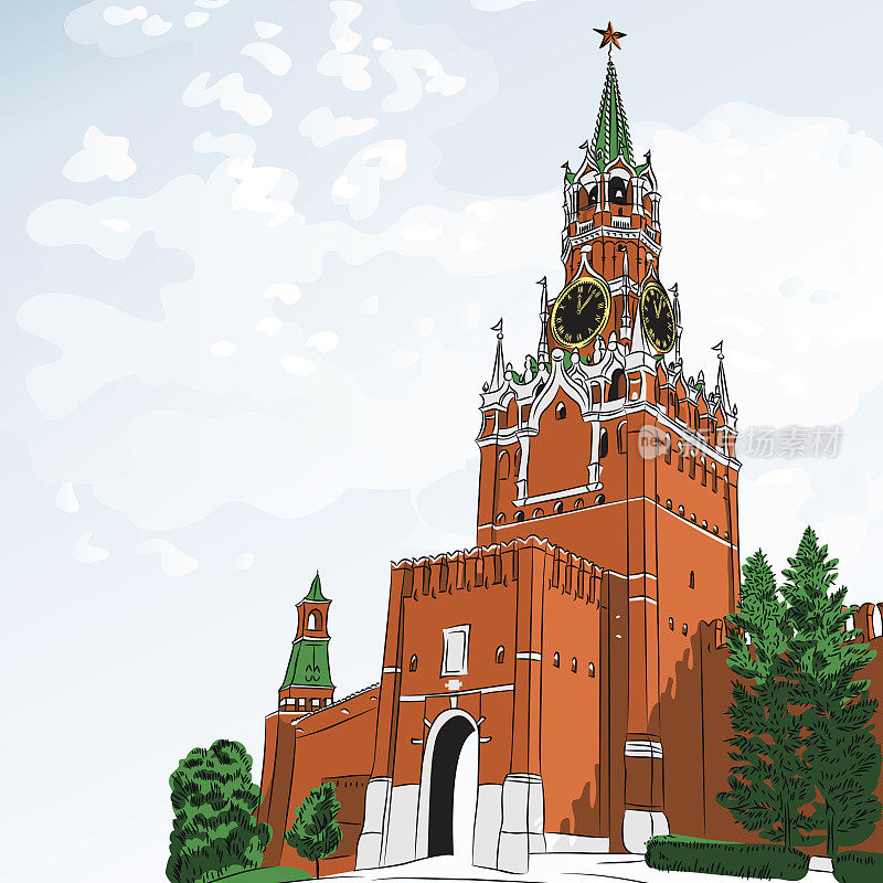 莫斯科克里姆林宫的矢量草图，俄罗斯