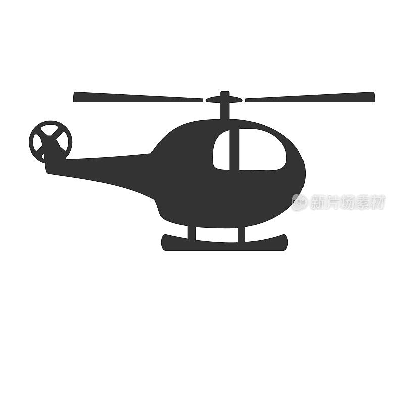 黑白直升机图标孤立的背景。直升机旋翼，深色。简单矢量插图符号