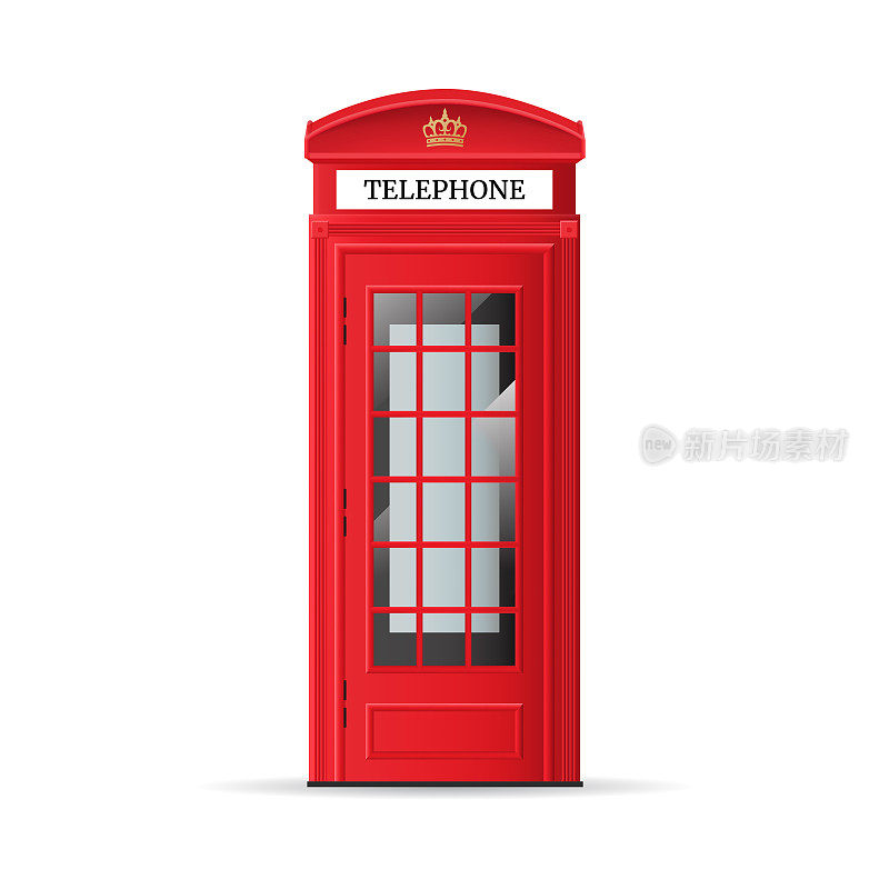 逼真详细的3d红色伦敦电话亭。向量