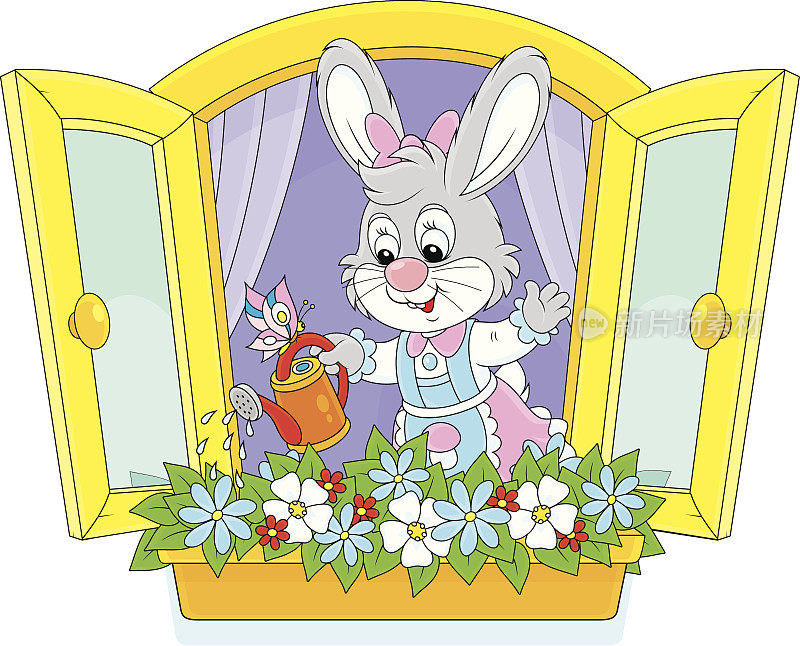 复活节兔子浇花
