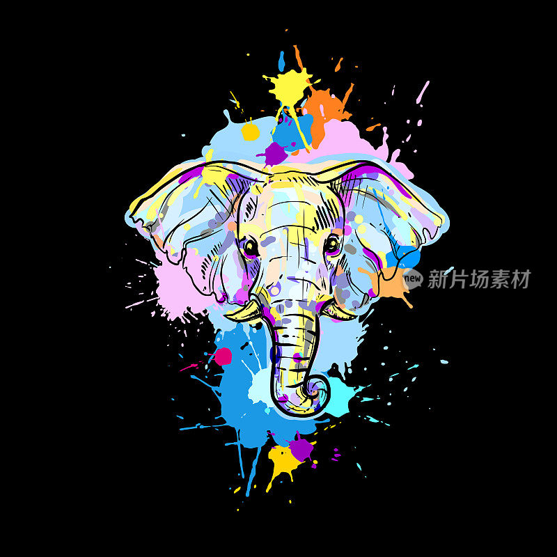 手绘插图与颜色大象