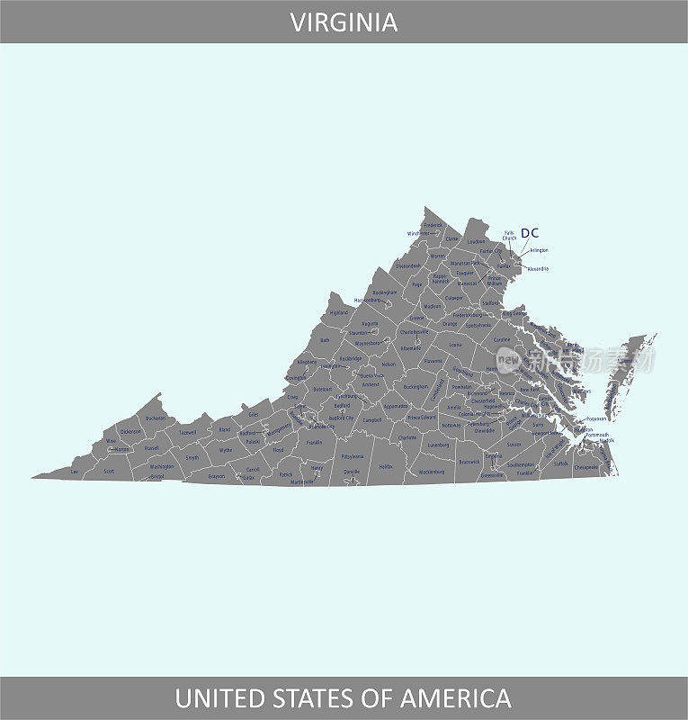 维吉尼亚州县地图