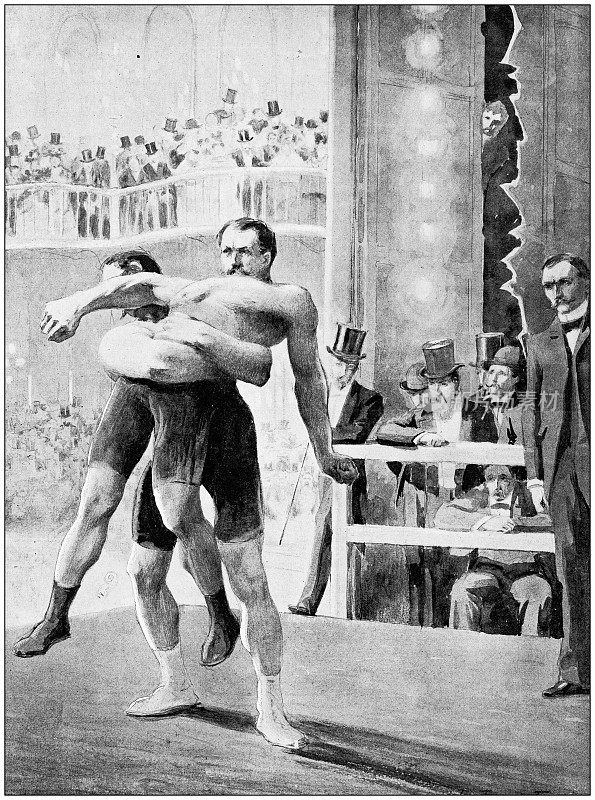 古董插图:摔跤在巴黎赌场