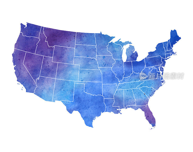 美国水彩栅格地图插图