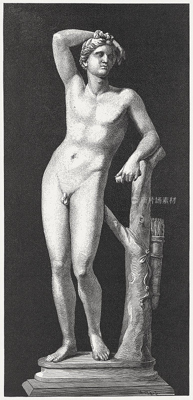 阿波罗诺，希腊罗马神，乌菲齐画廊，佛罗伦萨，木刻，1884年出版