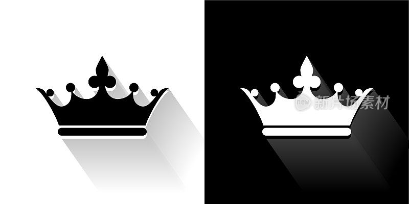 皇冠黑色和白色图标与长影子