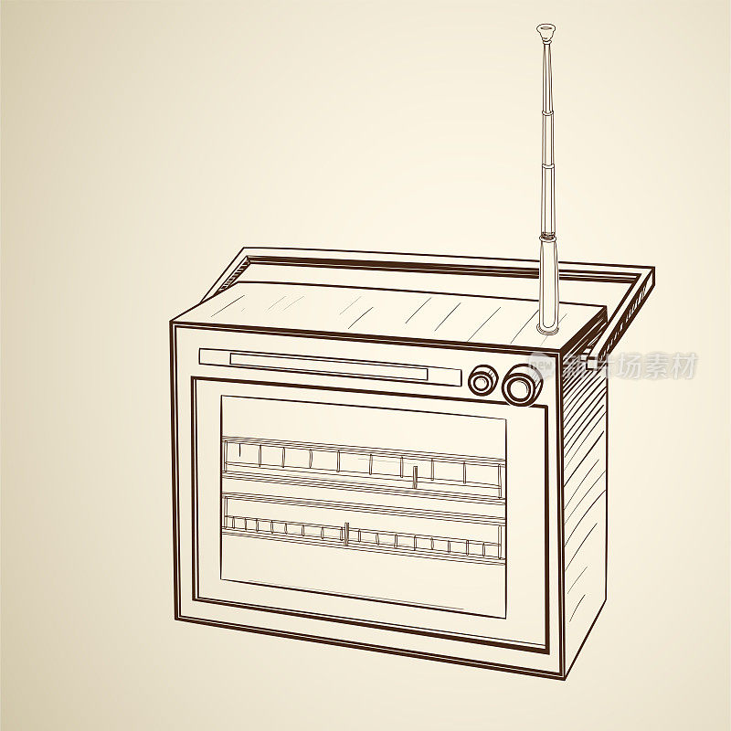 带天线的复古收音机示意图