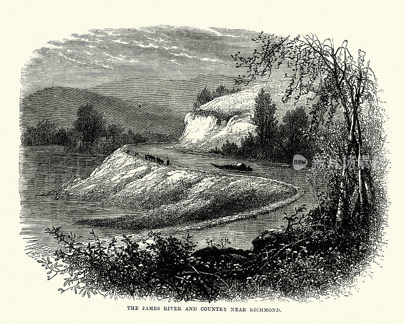 弗吉尼亚州里士满附近的詹姆斯河，19世纪