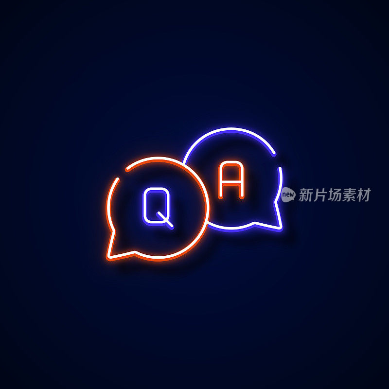 Q和A图标霓虹灯风格，设计元素